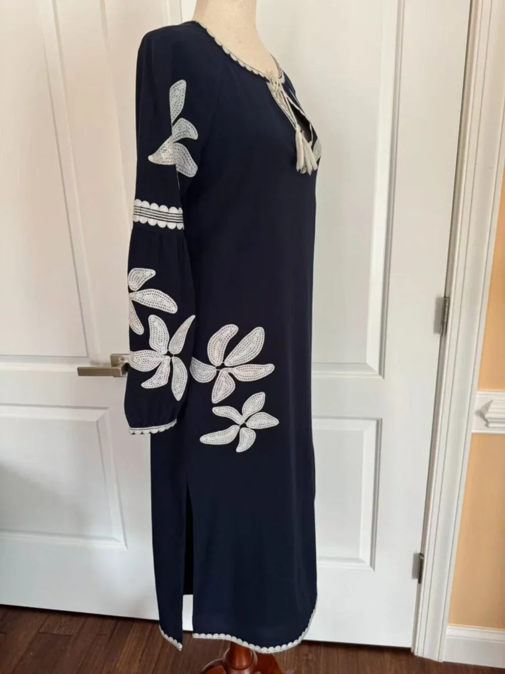 Tory Burch Floral Print Long Dress in Blue/White, Women's US 2